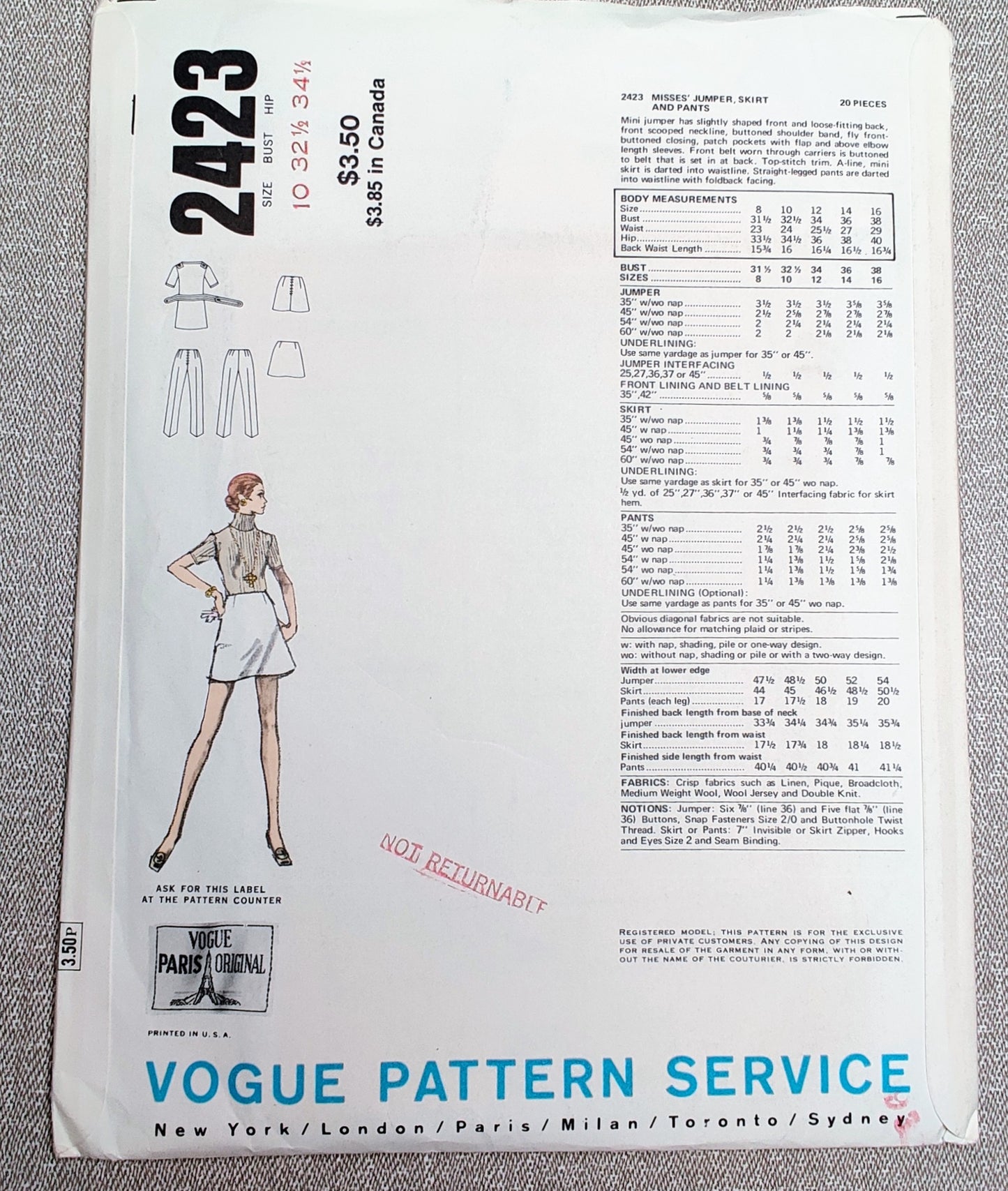 Vogue 2423 Lanvin Size 10