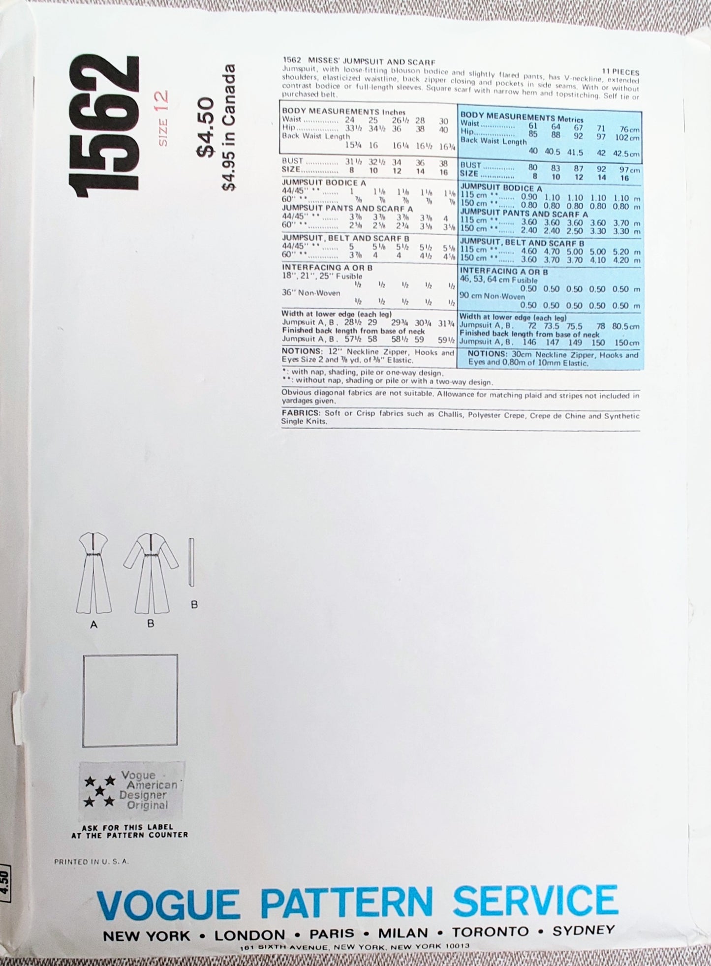 Vogue 1562 Edith Head Size 12