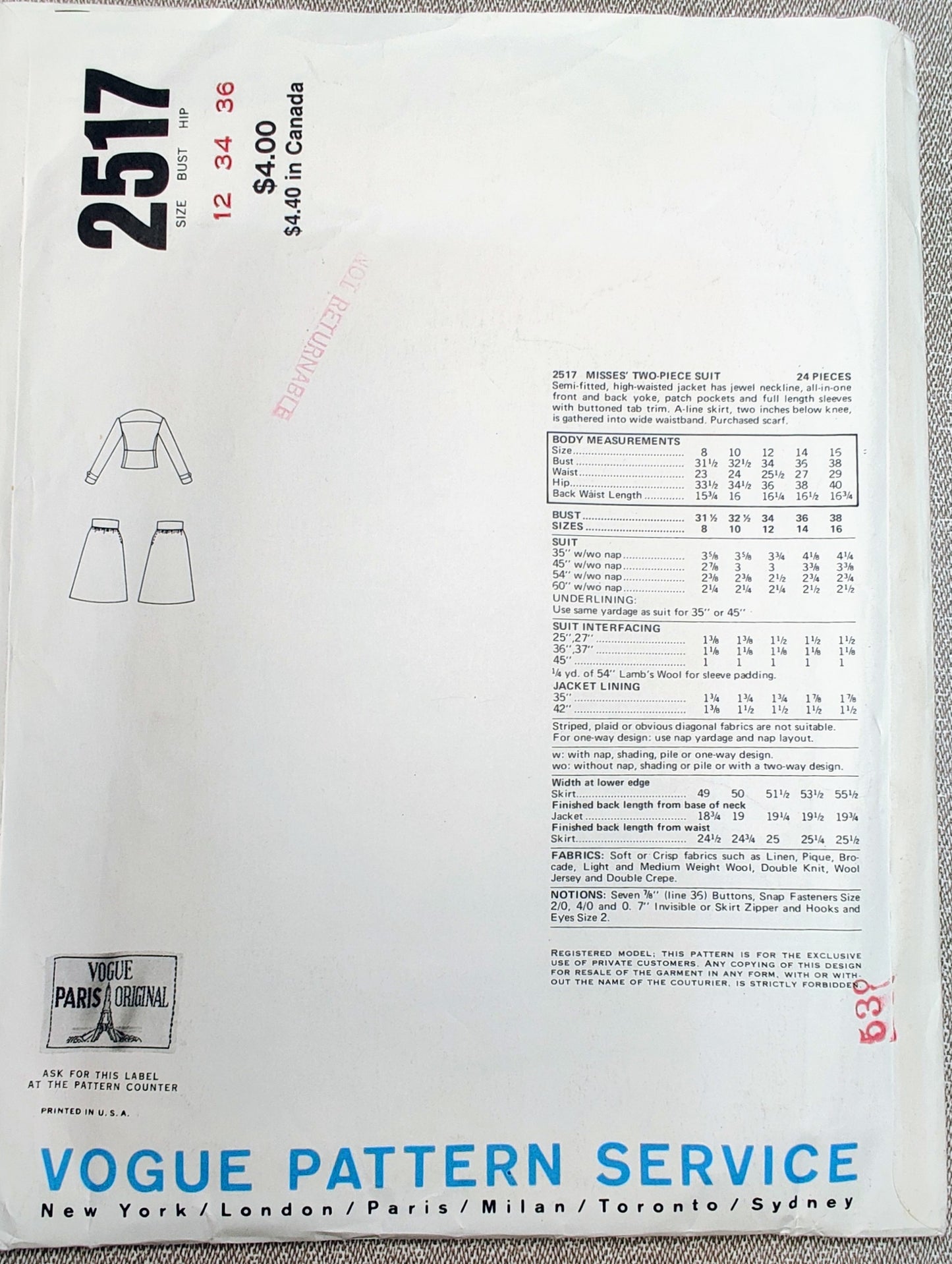 Vogue 2517 Patou Size 12