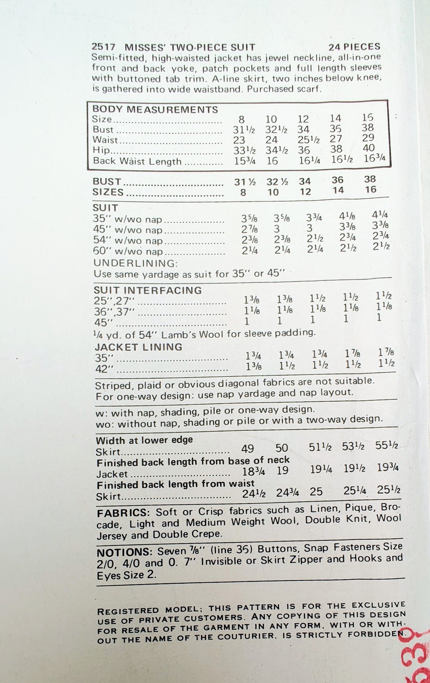 Vogue 2517 Patou Size 12