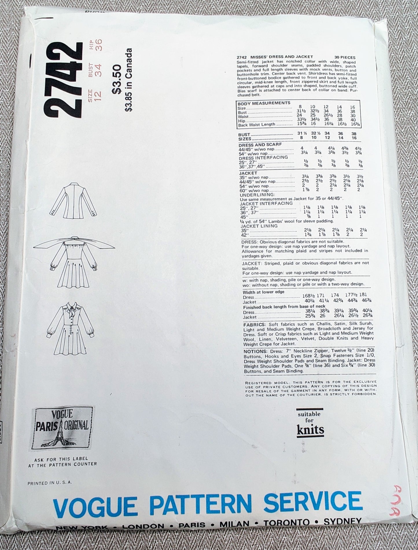 Vogue 2742 Nina Ricci Size 12