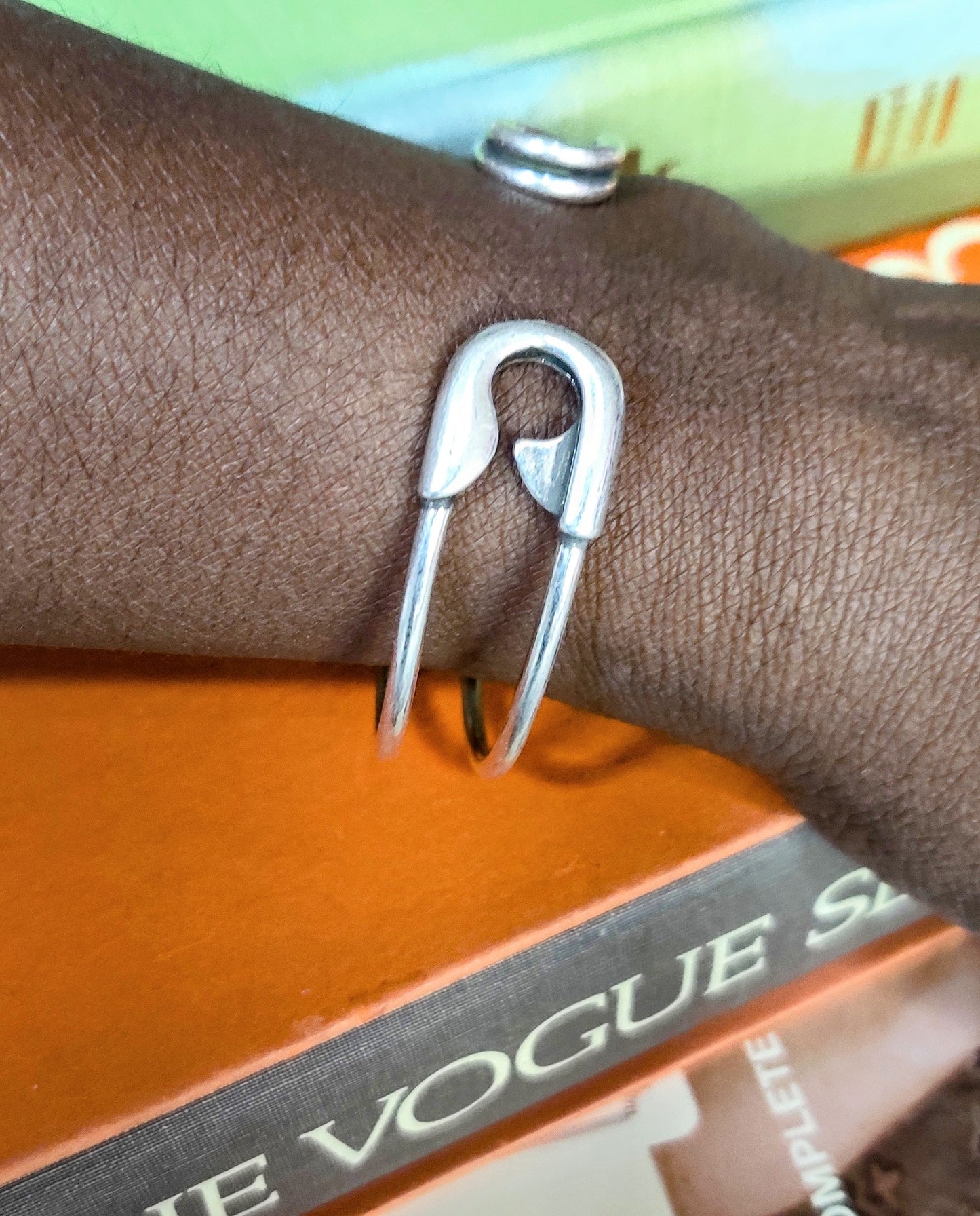 Silver Plated Safety Pin Cuff and  Link Bracelet