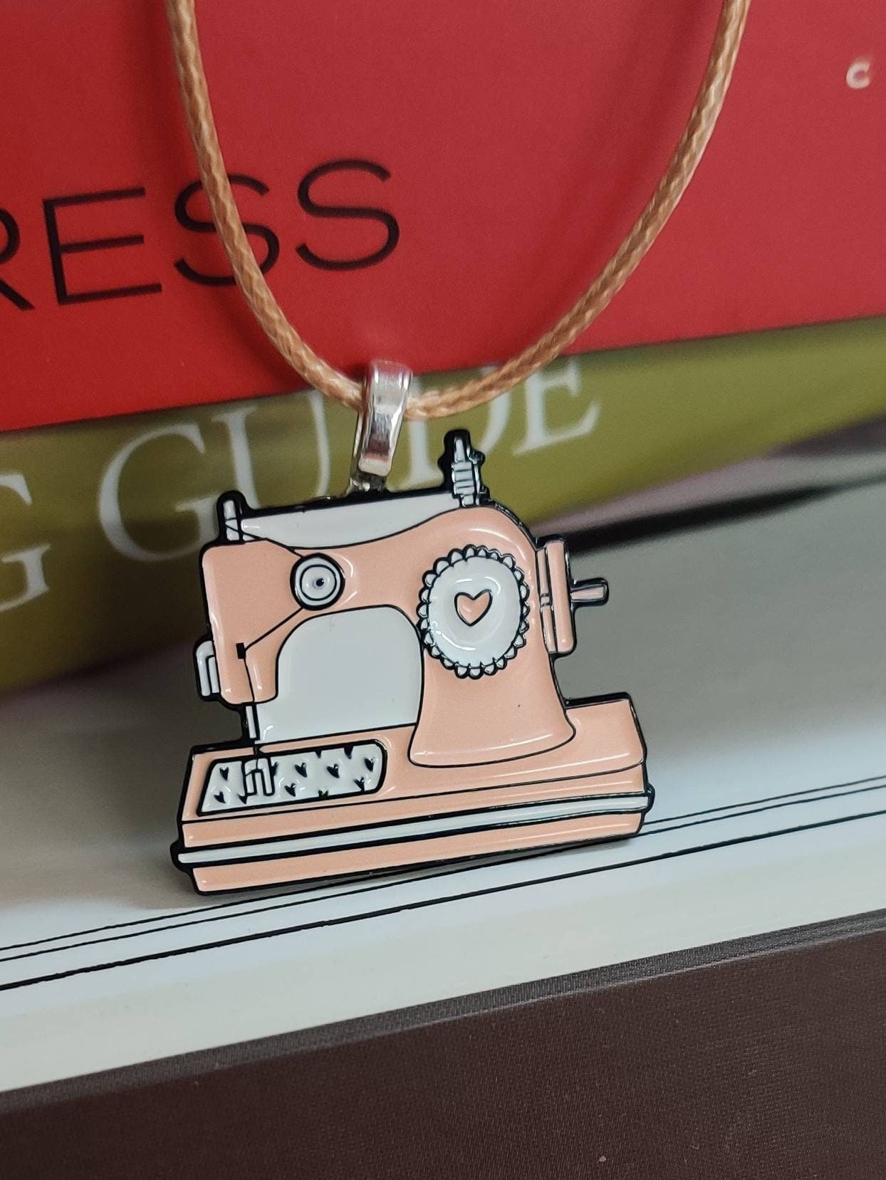 Sewing themed enamel pendants