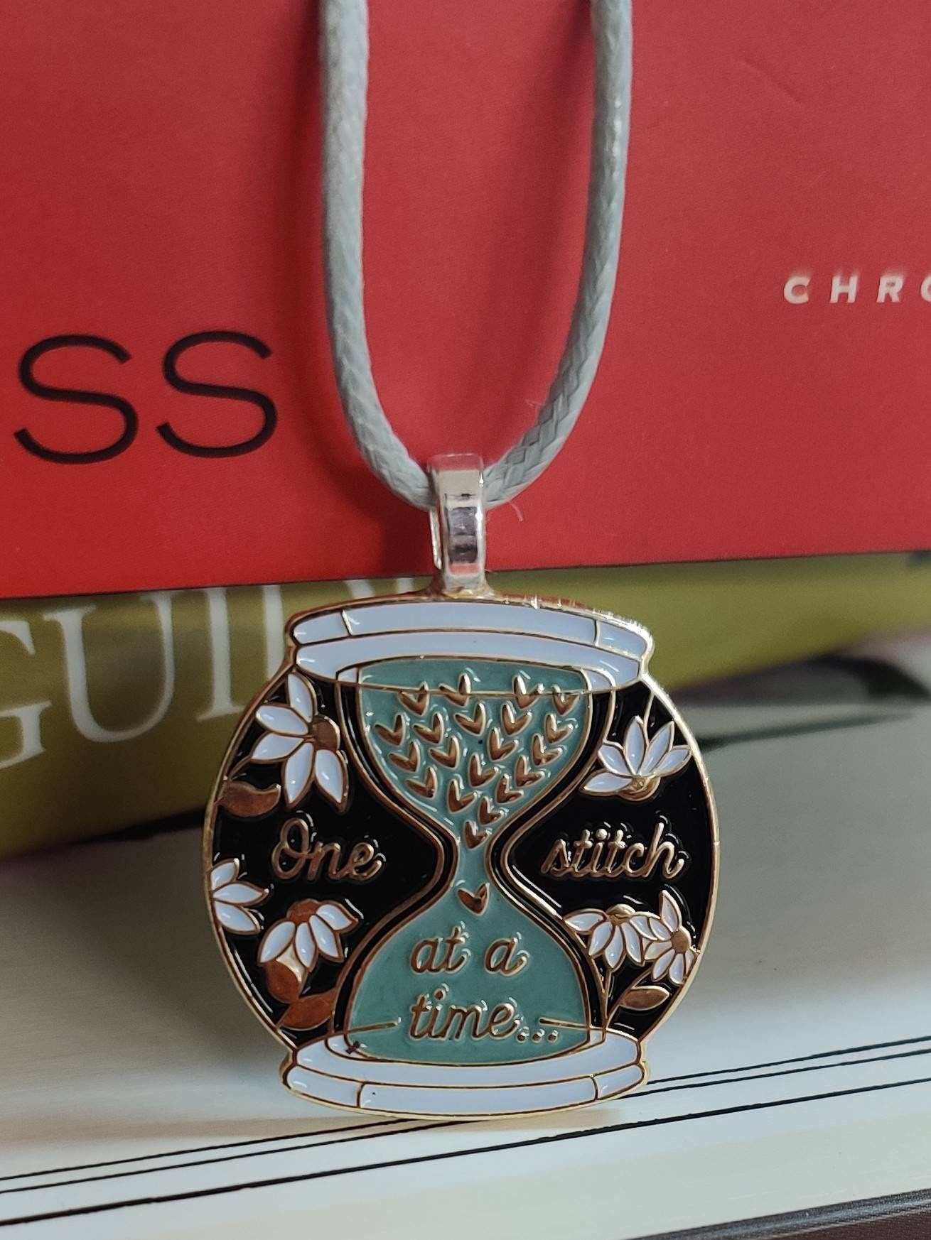 Sewing themed enamel pendants