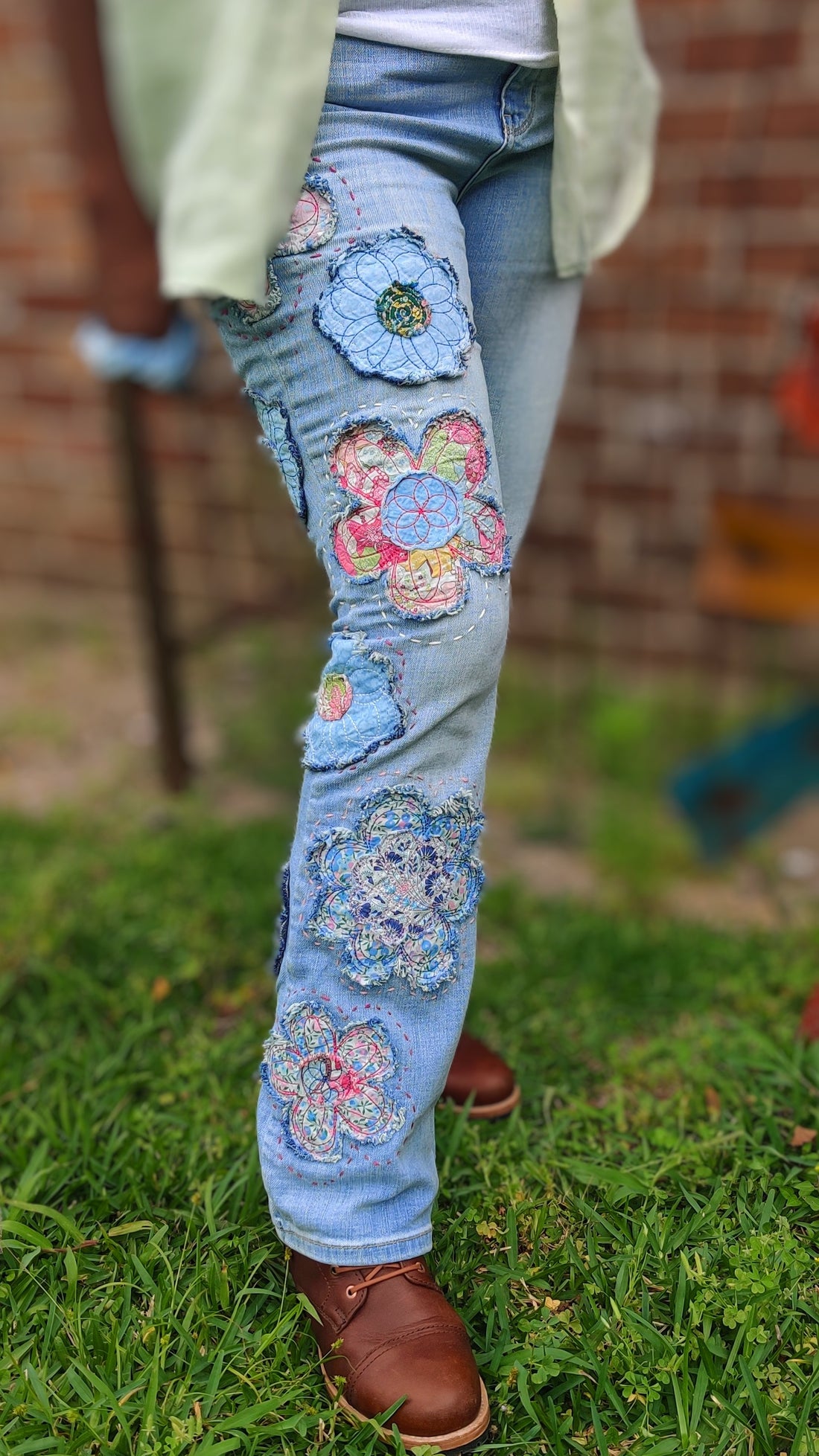 Liberty Fabric Applique Embellished Jeans