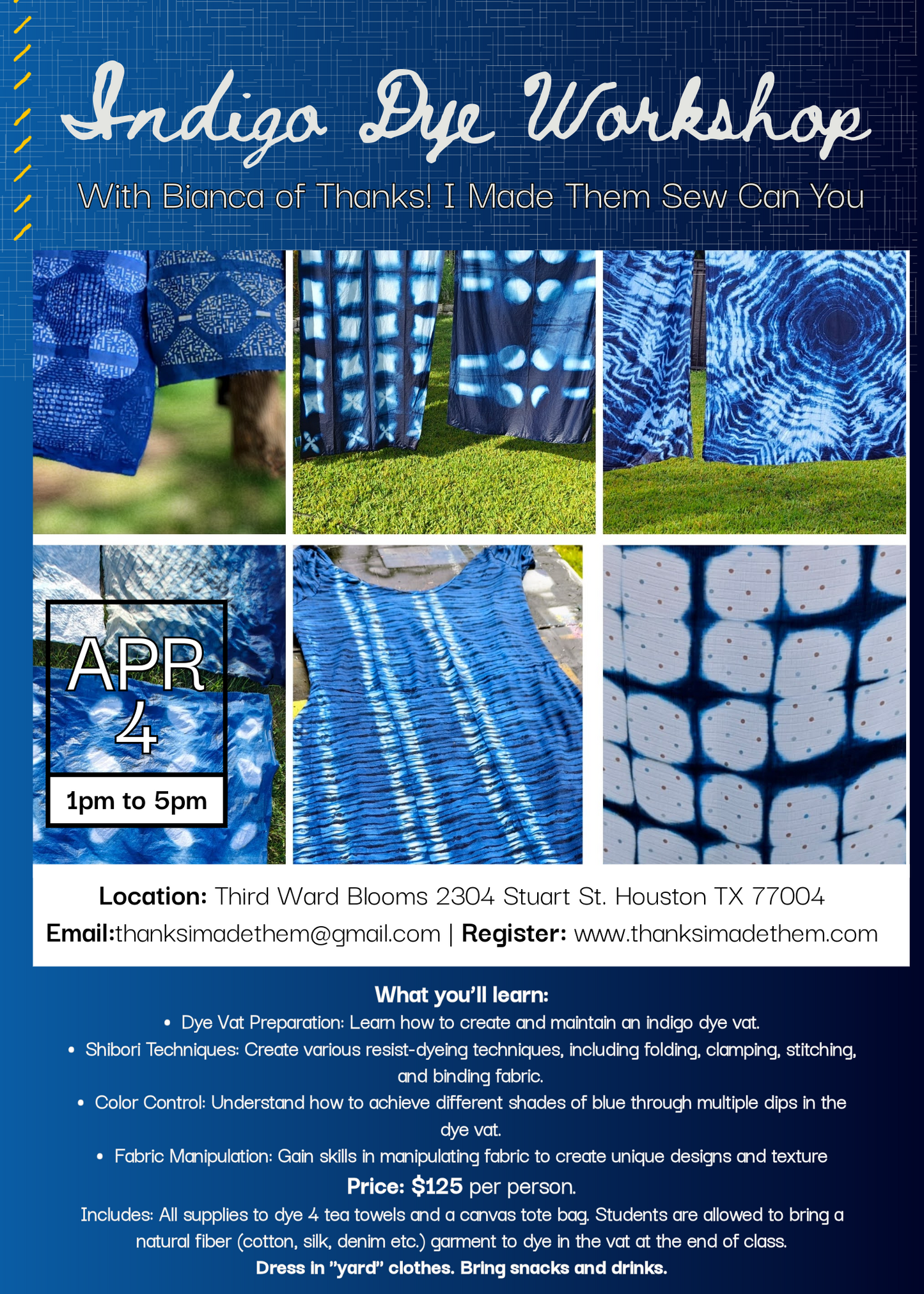 Indigo Dye Workshop April 4th