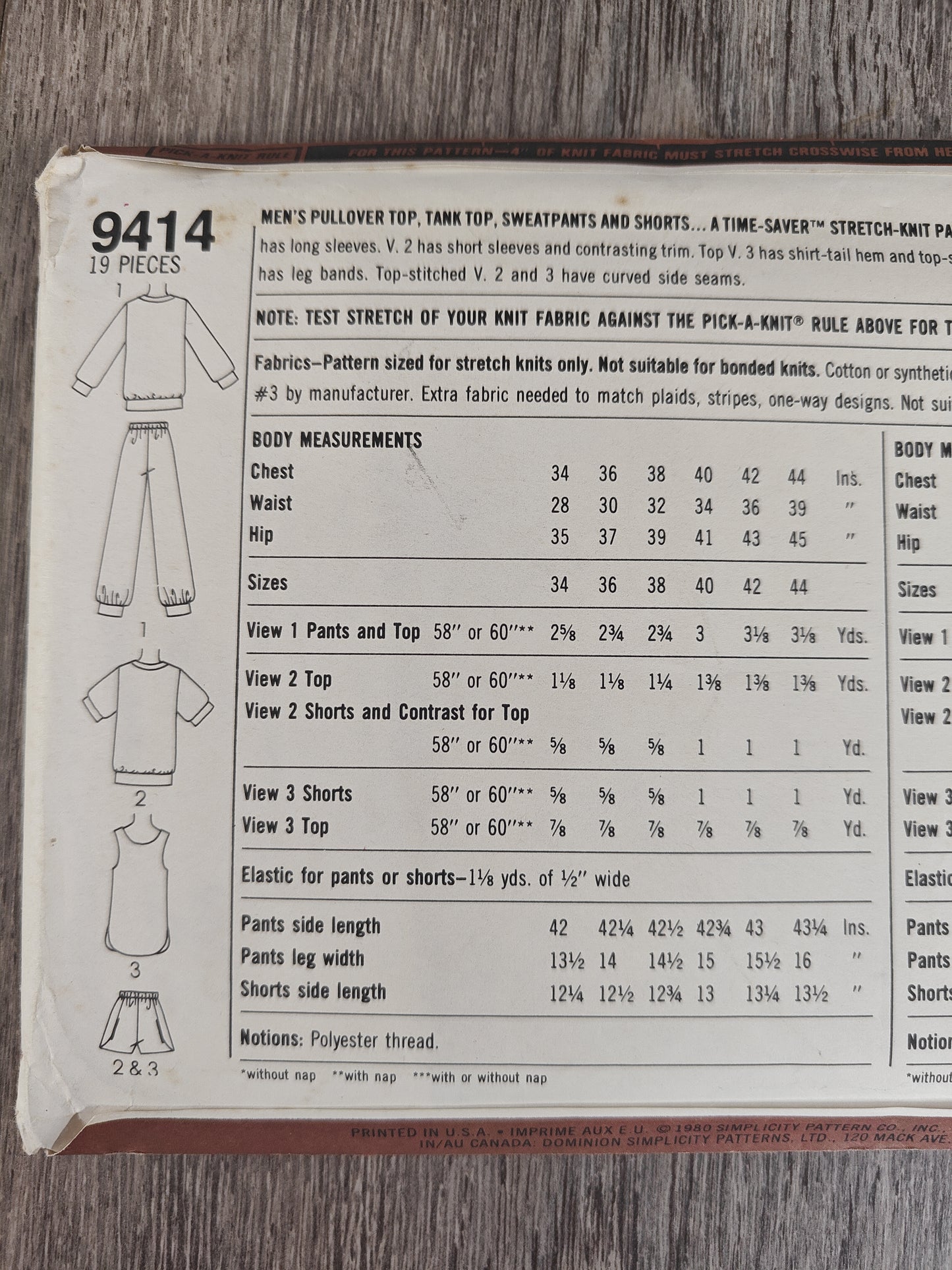 Simplicity 9414 Pullover Top Tanktop Sweatpants and Shorts