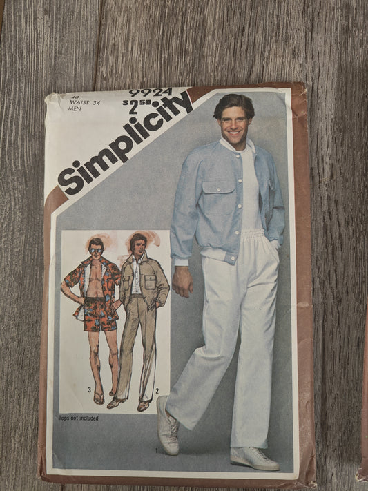 Simplicity 9924 Mens Lined Unline jacket pants and shorts