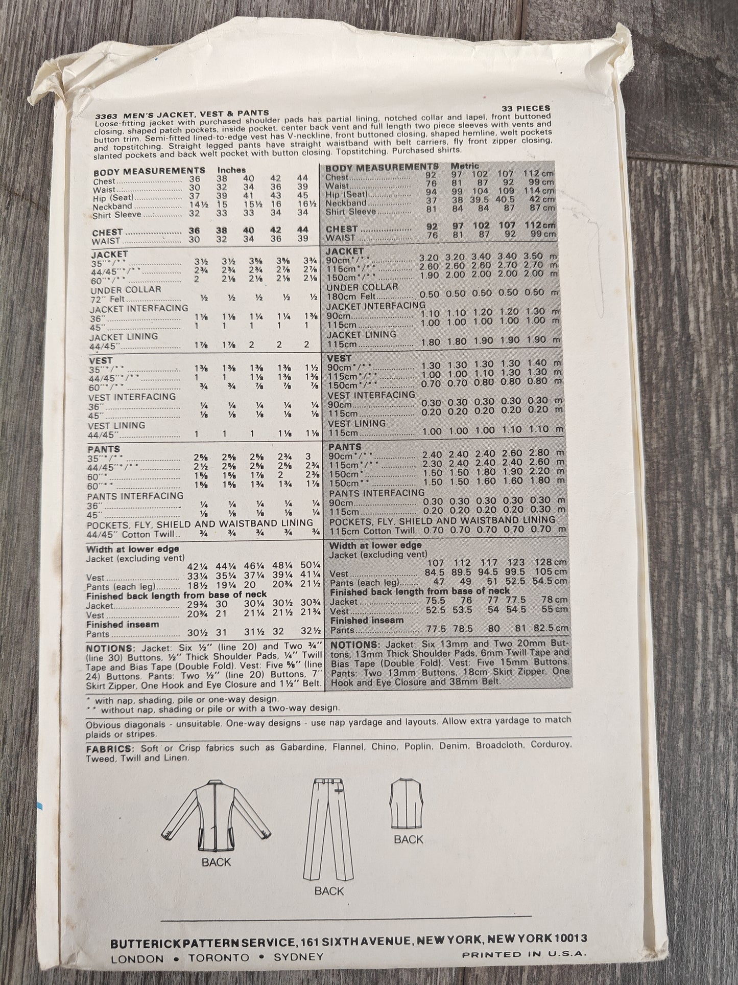 Butterick 3363 Men's Pattern