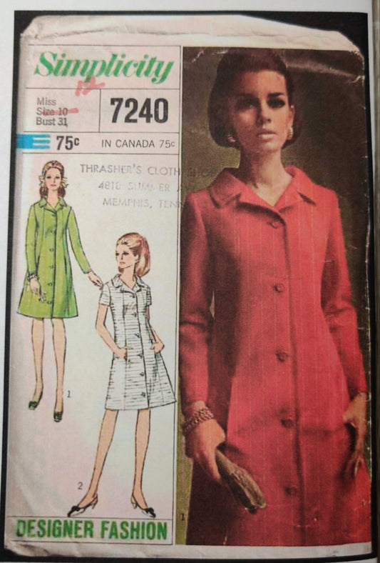 Simplicity 7240 Size 12 Bust 32 Vintage