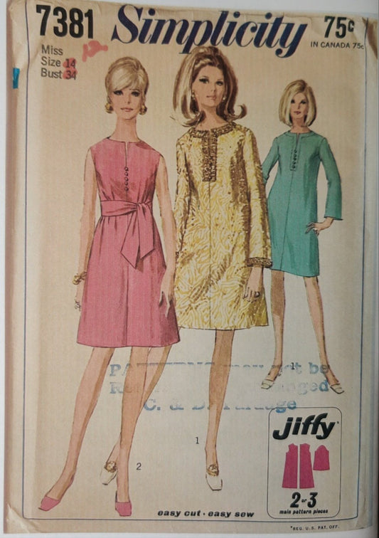 Simplicity 7381 Size 12 Bust 32 Vintage