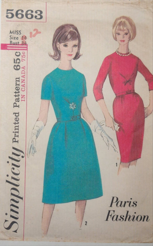 Simplicity 5663 Size 12 Bust 32 Vintage