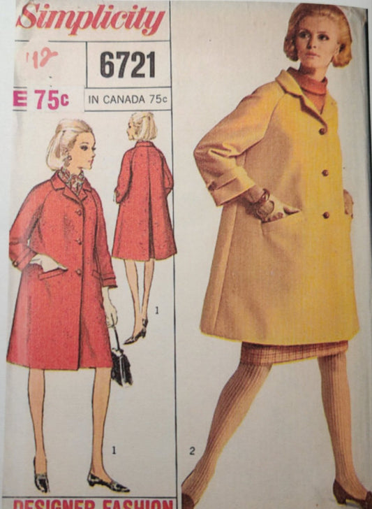 Simplicity 6721 Size 12 Bust 32 Vintage